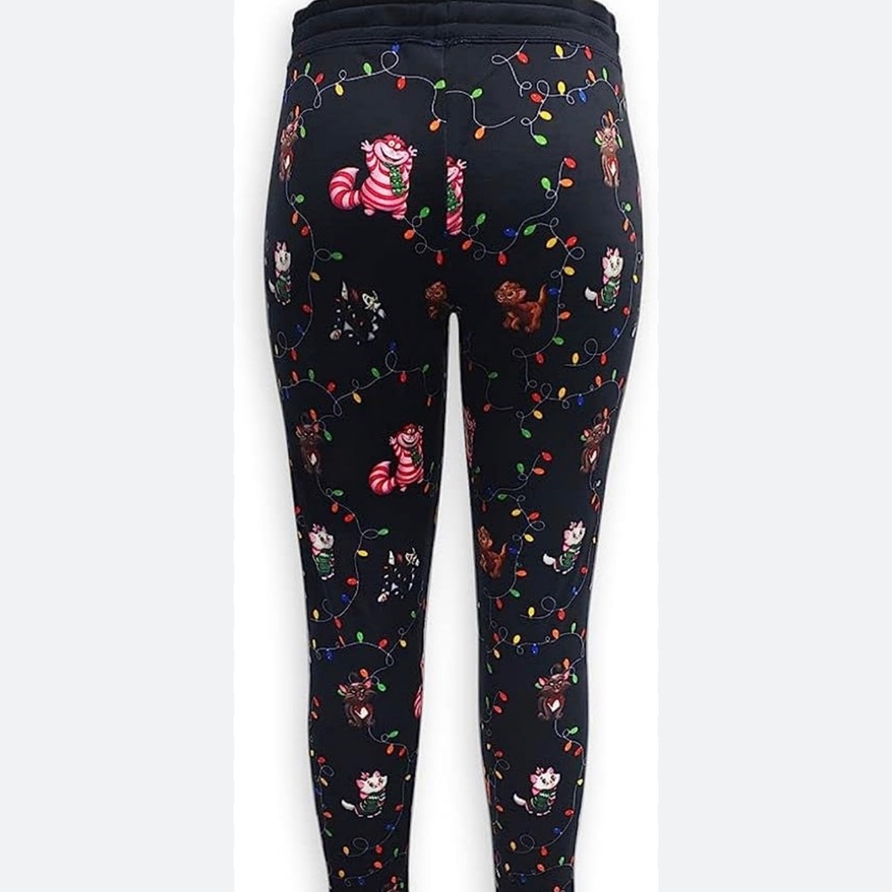 Disney Store Women Cats Holiday Jogger Pants Black Velour Size 2X